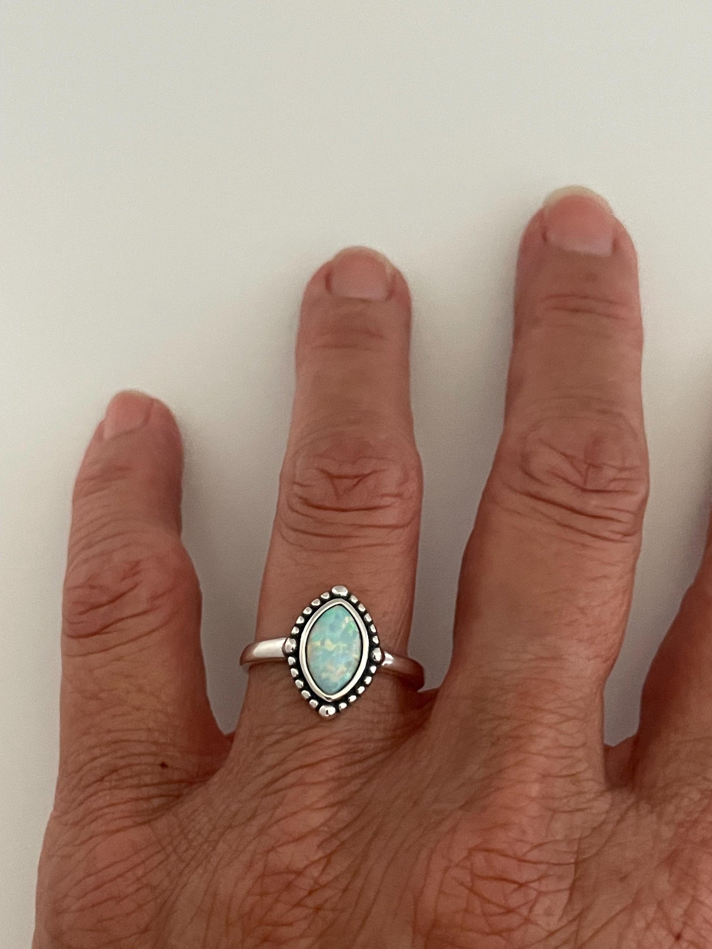 Sterling Silver Genuine Turquoise Ring, Diamond Shape Ring, Opal Beads Ring, Boho Ring, Turquoise Beads Ring, Love Ring, Promise Opal Ring.