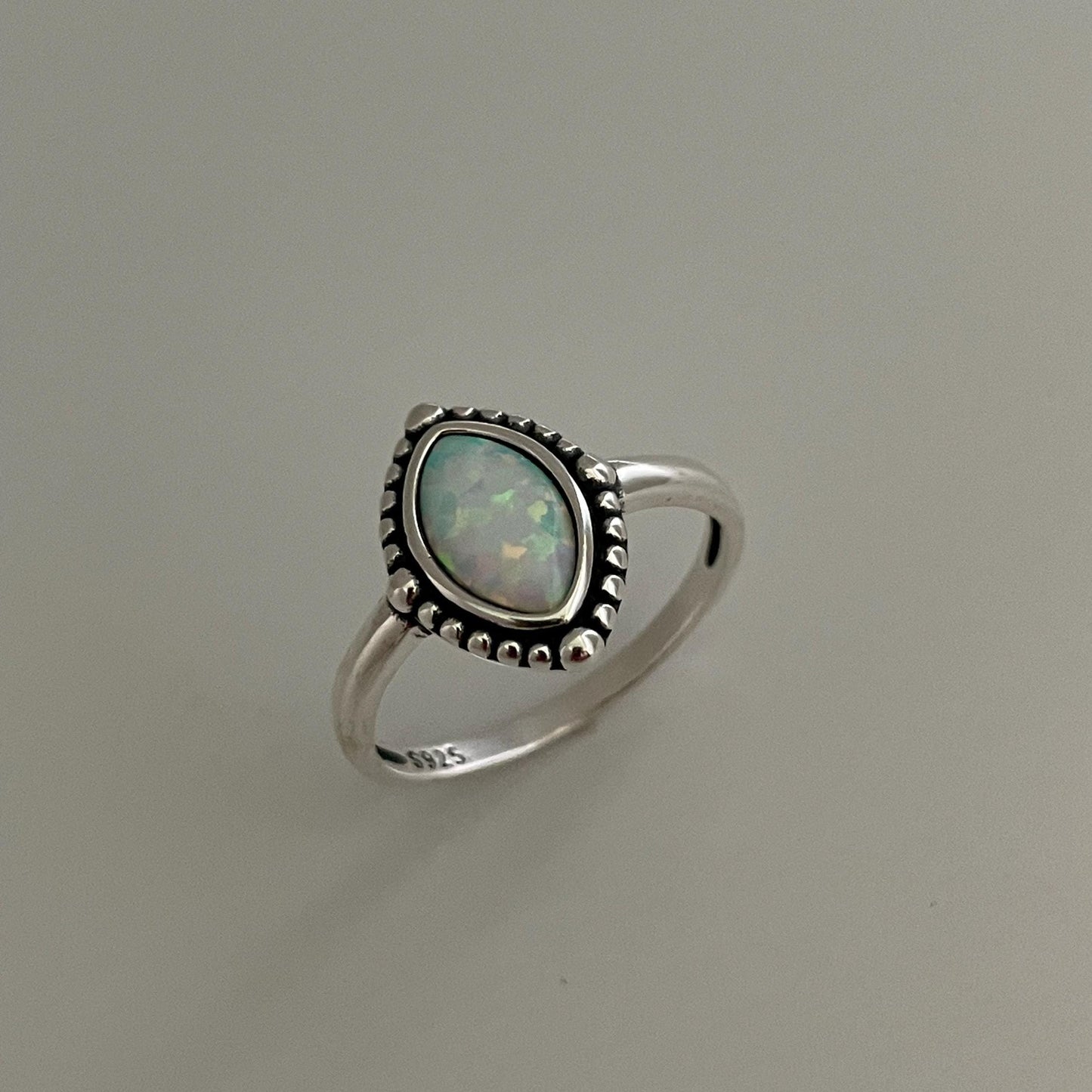 Sterling Silver Genuine Turquoise Ring, Diamond Shape Ring, Opal Beads Ring, Boho Ring, Turquoise Beads Ring, Love Ring, Promise Opal Ring.
