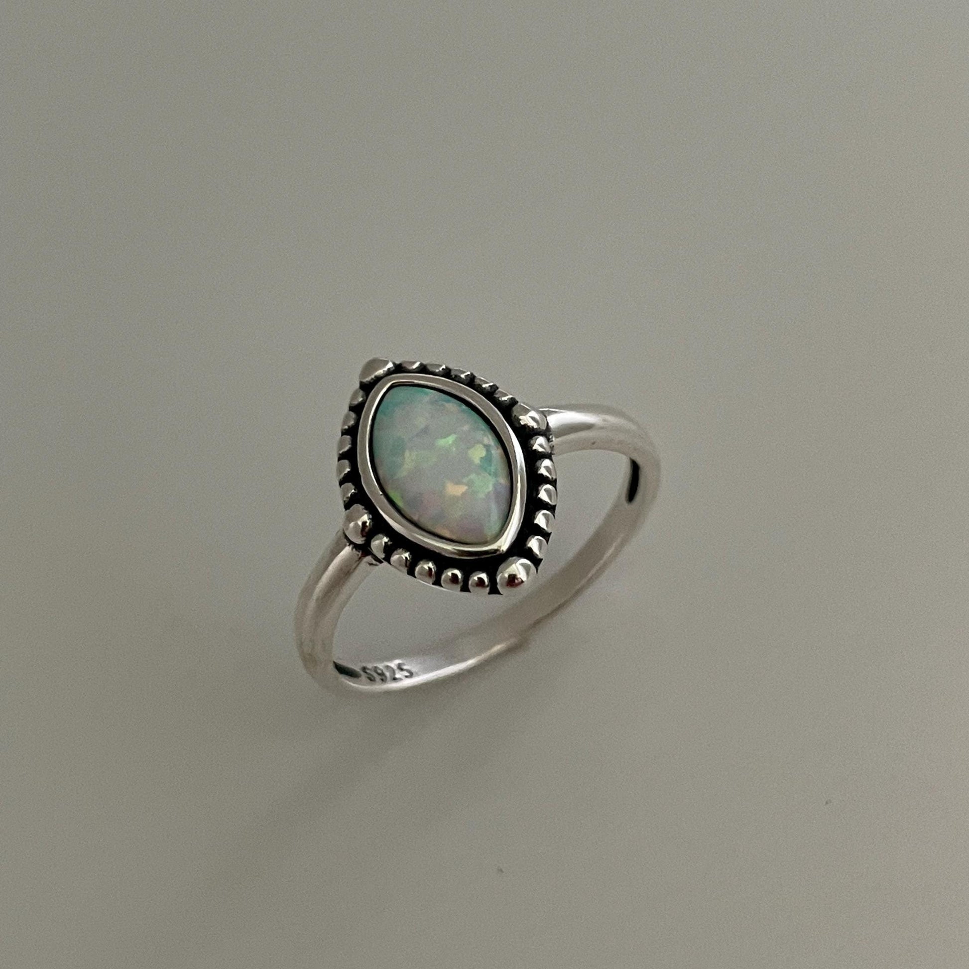 Sterling Silver Genuine Turquoise Ring, Diamond Shape Ring, Opal Beads Ring, Boho Ring, Turquoise Beads Ring, Love Ring, Promise Opal Ring.