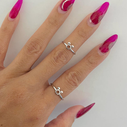 CZ Mickey Mouse Sterling Silver Ring: Dainty Mouse Ears