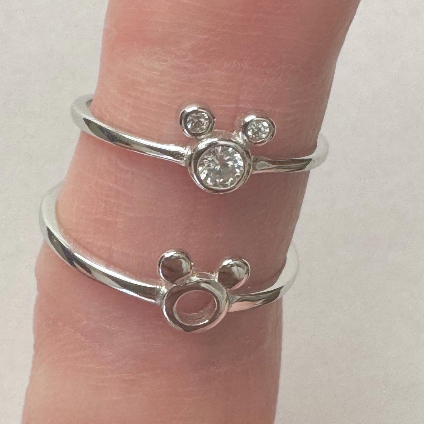 CZ Mickey Mouse Sterling Silver Ring: Dainty Mouse Ears