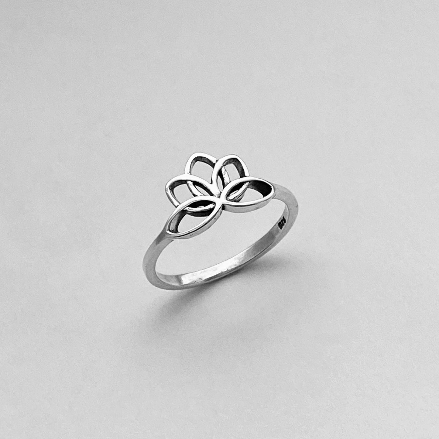 Oxidized Sterling Silver Lotus Flower Ring: Dainty Yoga Jewelry