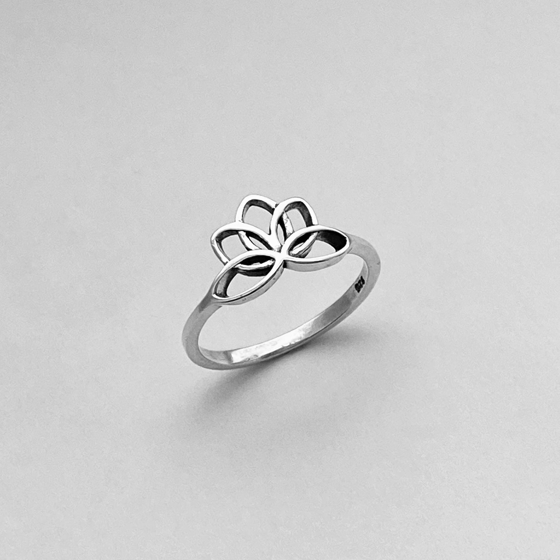 Oxidized Sterling Silver Lotus Flower Ring: Dainty Yoga Jewelry