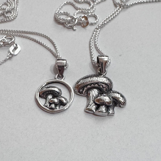 Oxidized Sterling Silver Mushroom Pendant Necklace: Spiritual Jewelry Gift