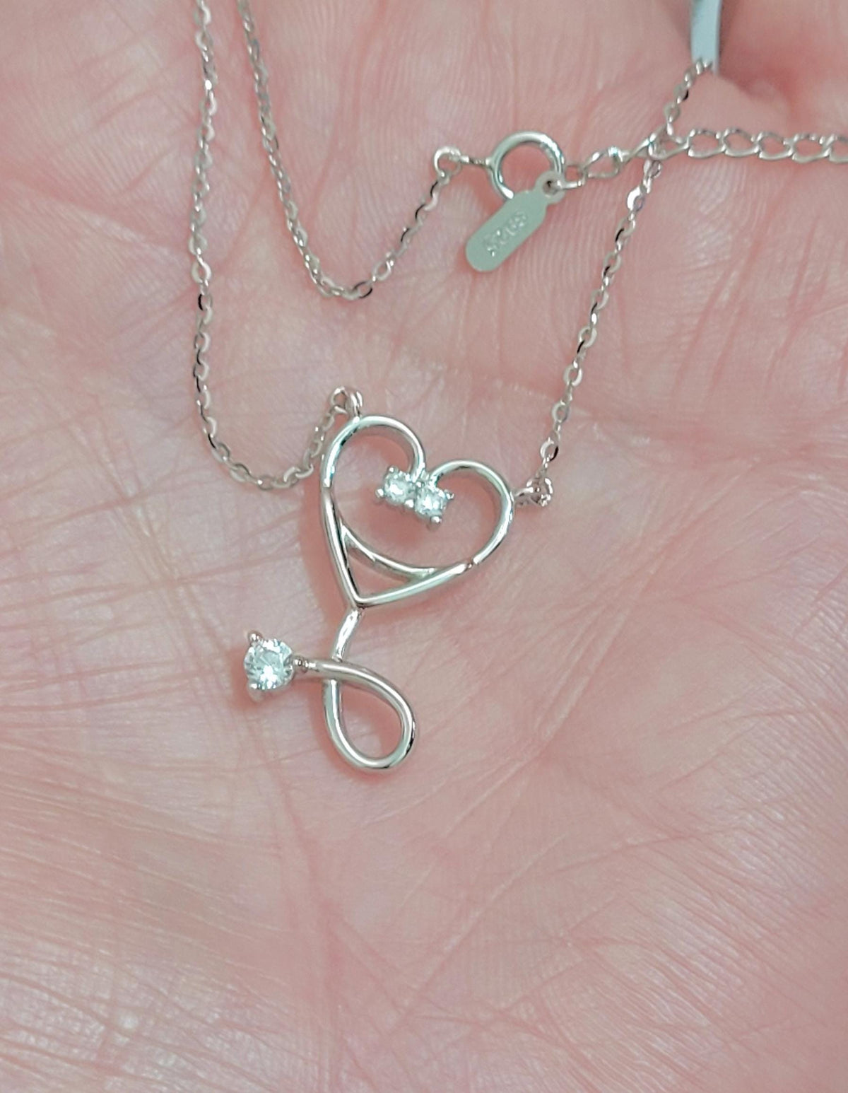 Sterling Silver Heart Stethoscope Necklace: CZ Nurse Pendant