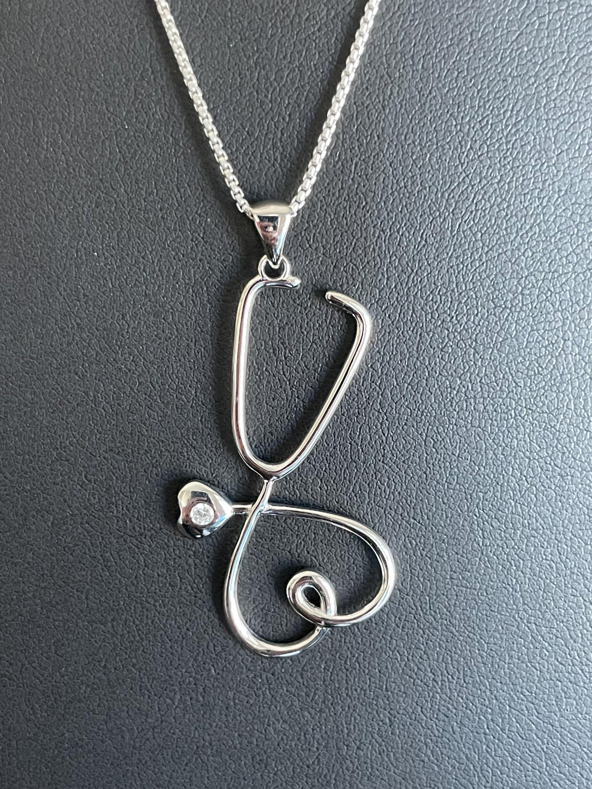 Sterling Silver Heart Stethoscope Necklace: CZ Nurse Pendant