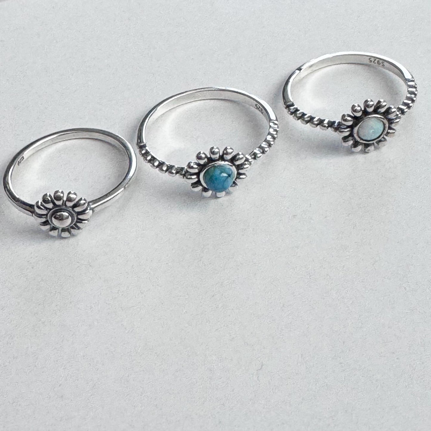 Sterling Silver Daisy with White Lab Opal Ring, Dainty Ring, Daisy Ring, Opal Ring, Boho Ring, Flower Ring, White Opal, Happy Flower Ring