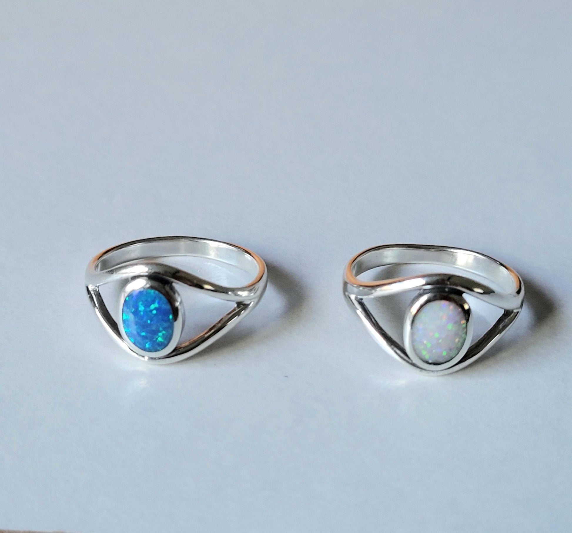 Sterling Silver Eye Ring: Blue or White Lab Opal Statement Ring