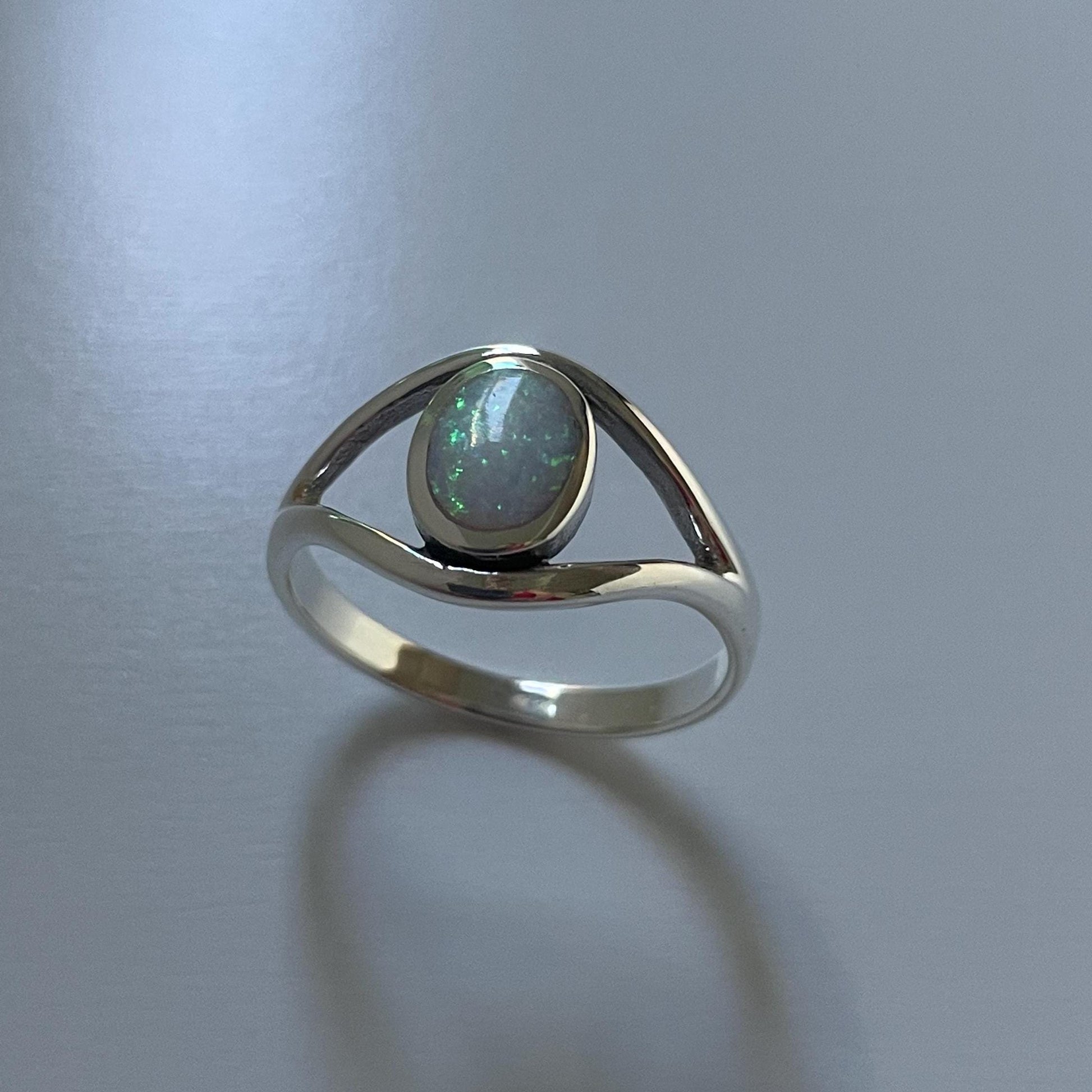 Sterling Silver Eye Ring: Blue or White Lab Opal Statement Ring