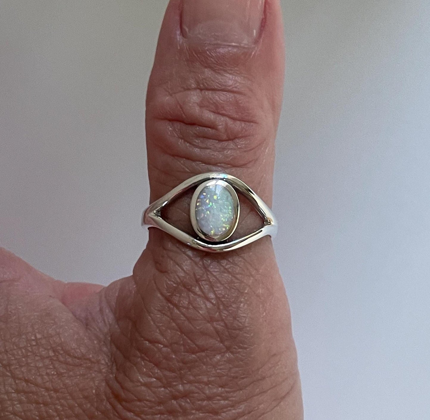 Sterling Silver Eye Ring: Blue or White Lab Opal Statement Ring