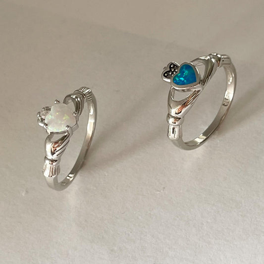 Claddagh Fire Opal Sterling Silver Ring, Irish Ring, Silver Heart Ring, Claddagh Ring, Religious Ring, Opal Ring, Silver Ring, Promise Ring