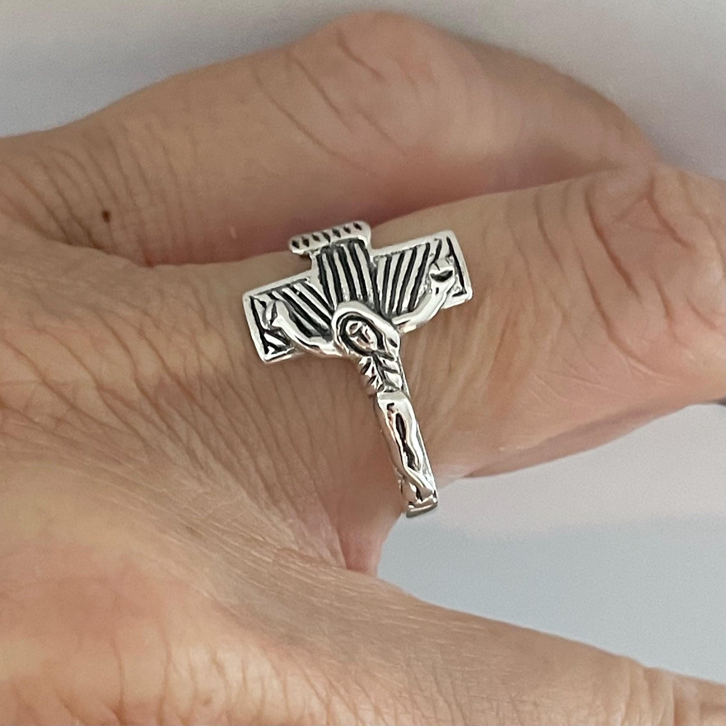 Sterling Silver Black Onyx Cross Ring: Religious Statement Jewelry