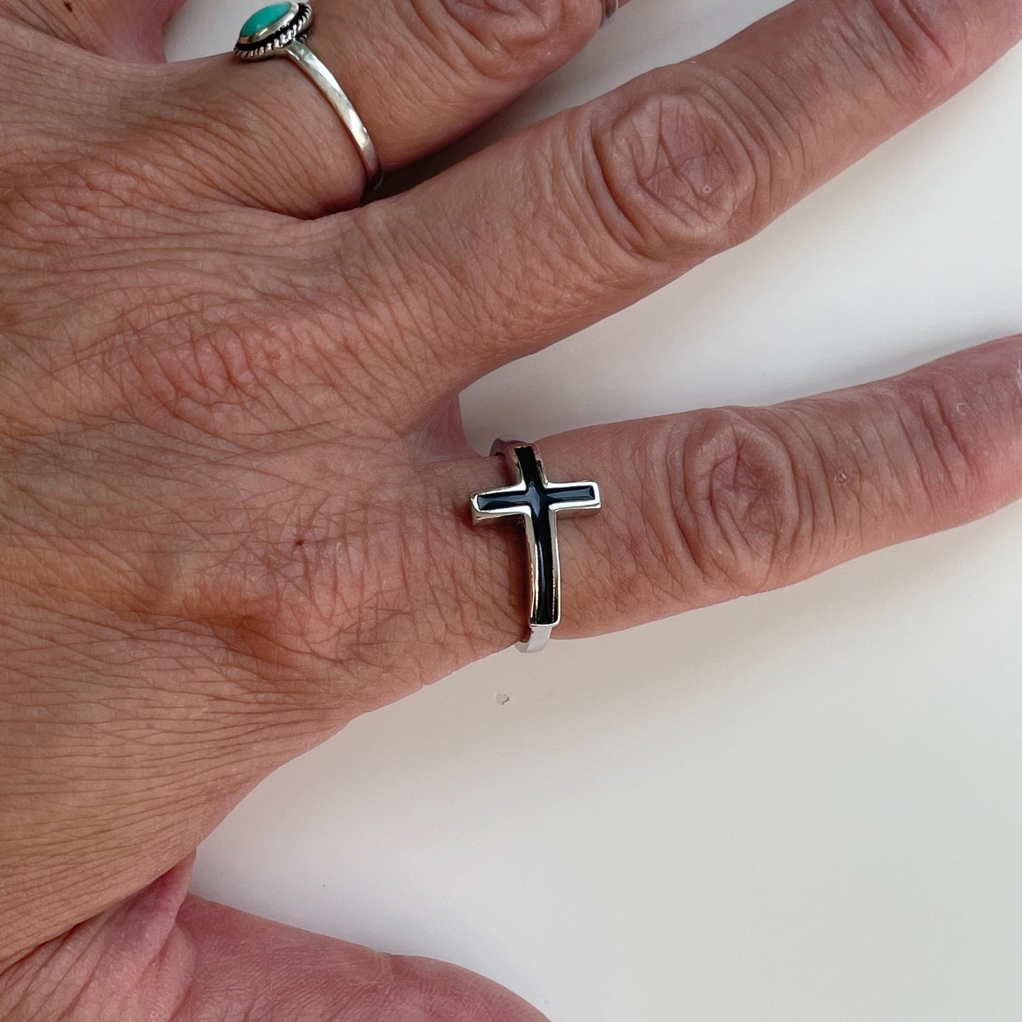 Sterling Silver Black Onyx Cross Ring: Religious Statement Jewelry