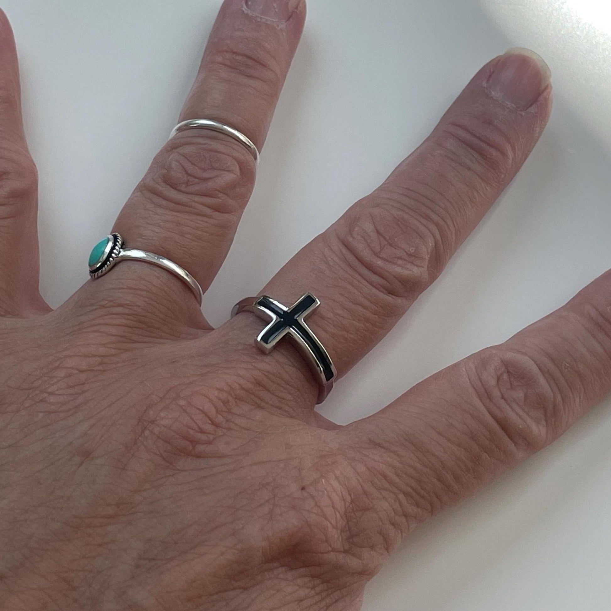 Sterling Silver Black Onyx Cross Ring: Religious Statement Jewelry