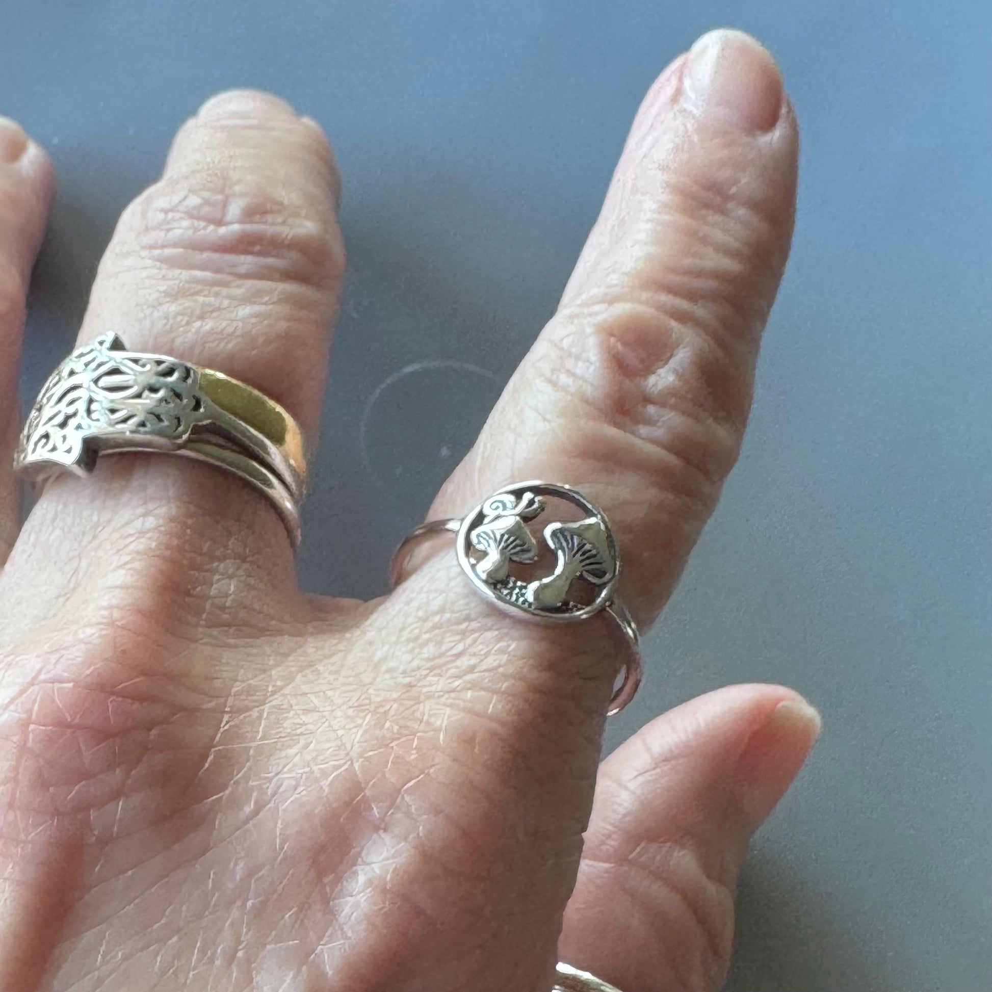 Oxidized Sterling Silver Mushrooms Ring: Promise Ring