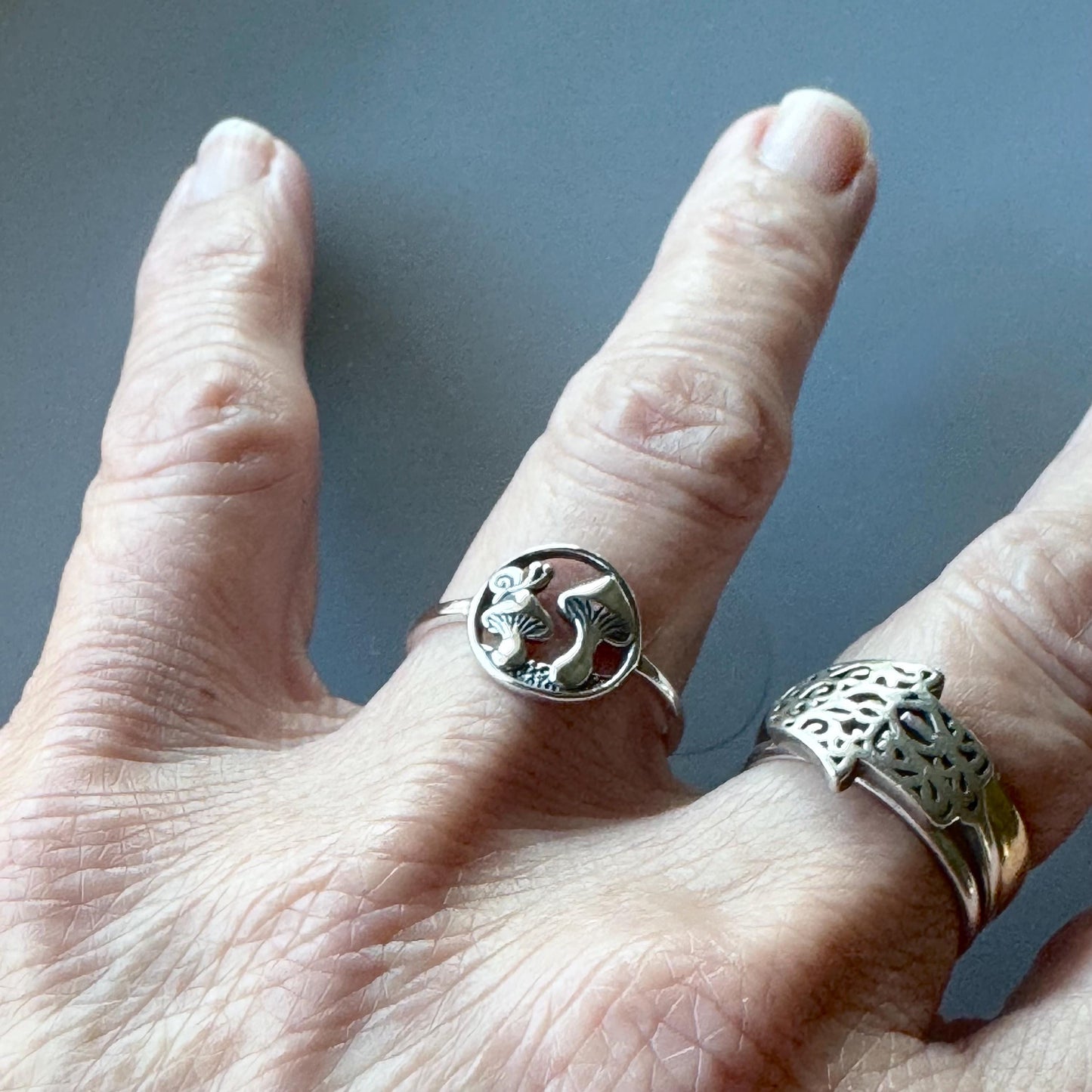 Oxidized Sterling Silver Mushrooms Ring: Promise Ring