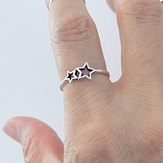 Sterling Silver Open Star Ring or CZ Star Ring, Star Love Ring, Silver Star Band, CZ Star Promise Ring, CZ Silver Ring, Shooting Star Ring.