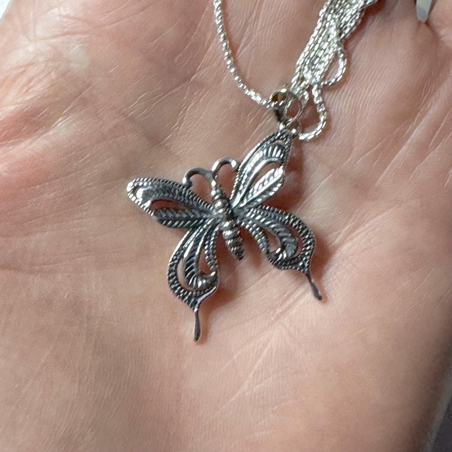 Sterling Silver Butterfly Necklace: CZ Accent, Oxidized Finish