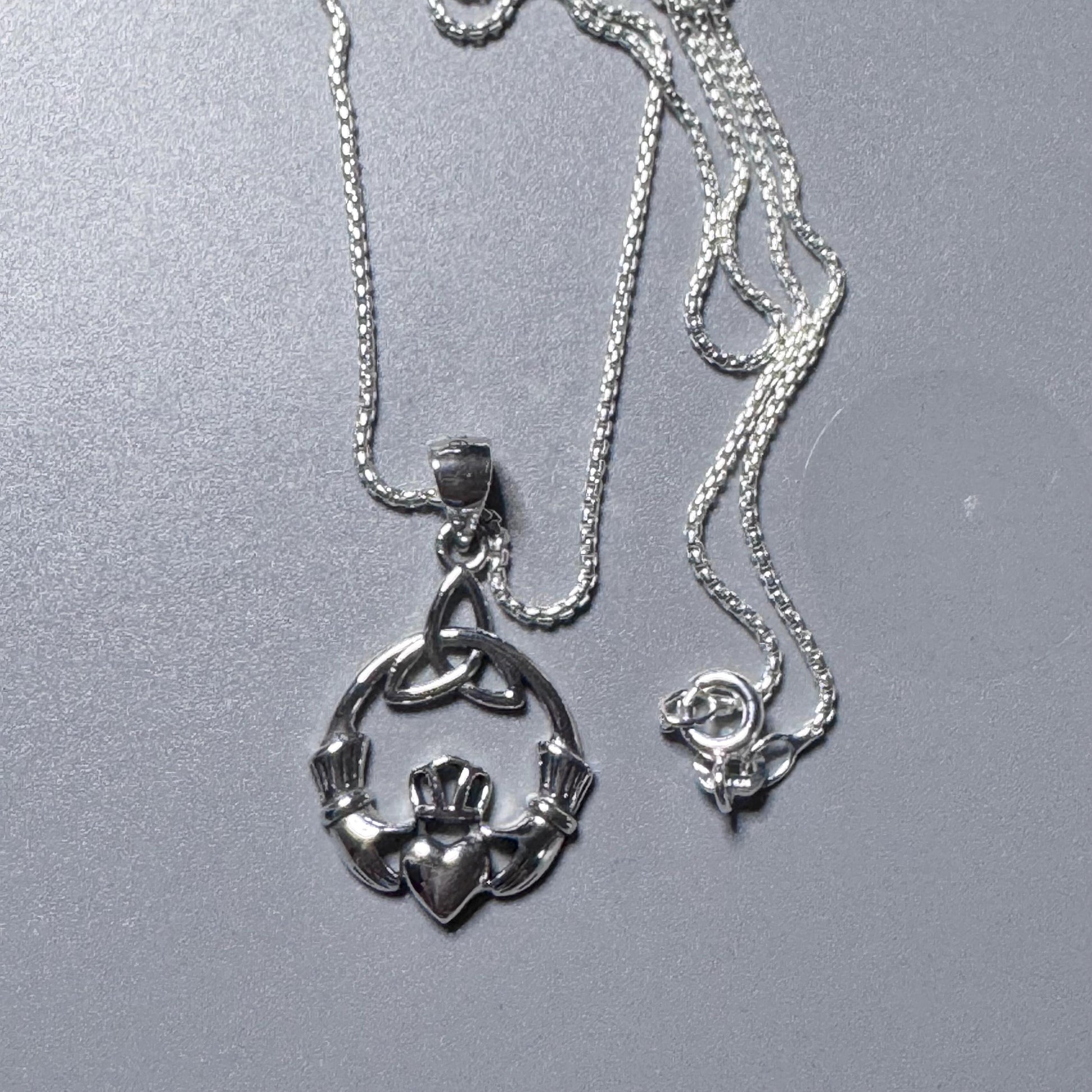 Sterling Silver Claddagh Pendant Necklace: Oxidized Irish Heart