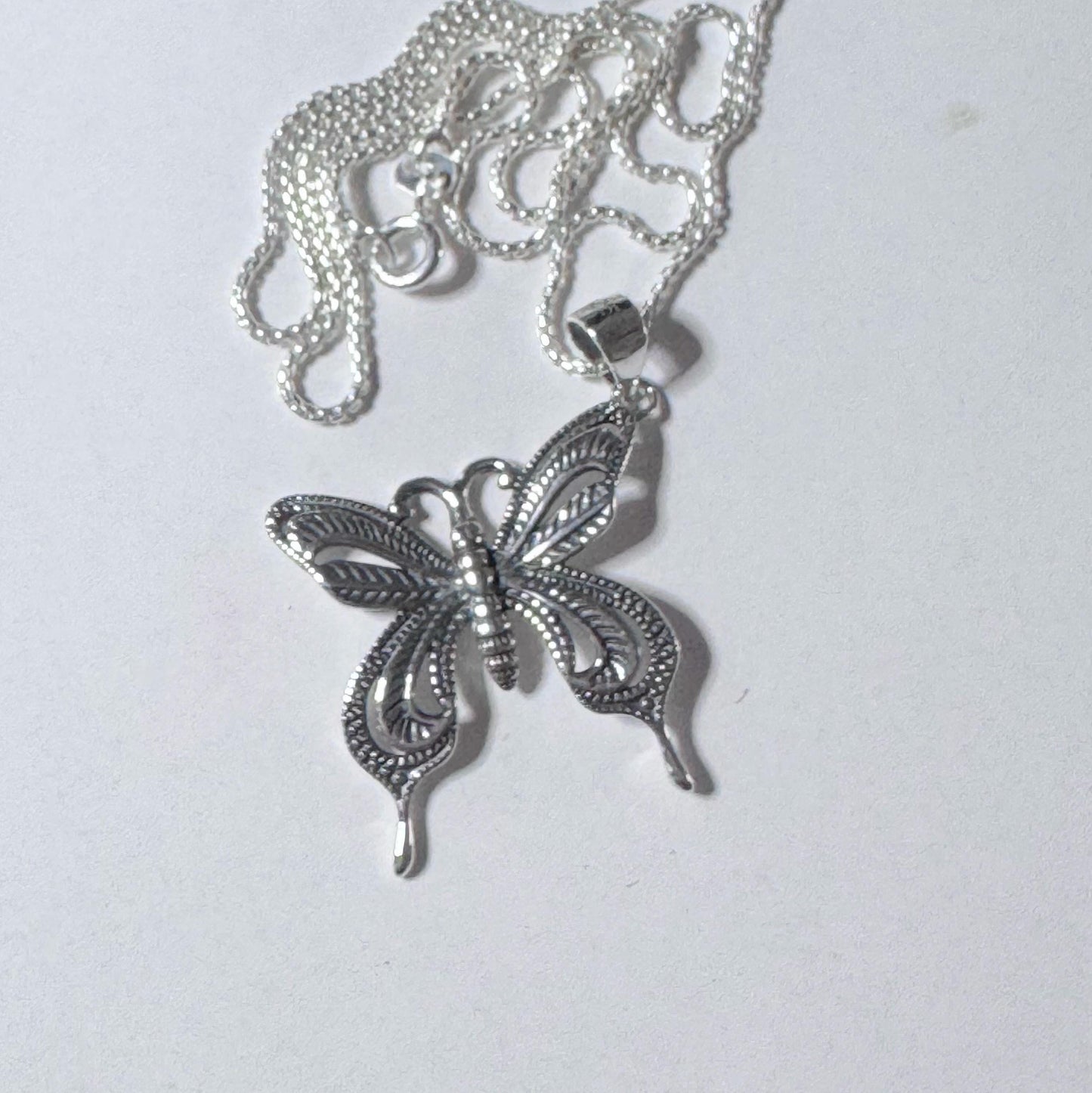 Sterling Silver Butterfly Necklace: CZ Accent, Oxidized Finish
