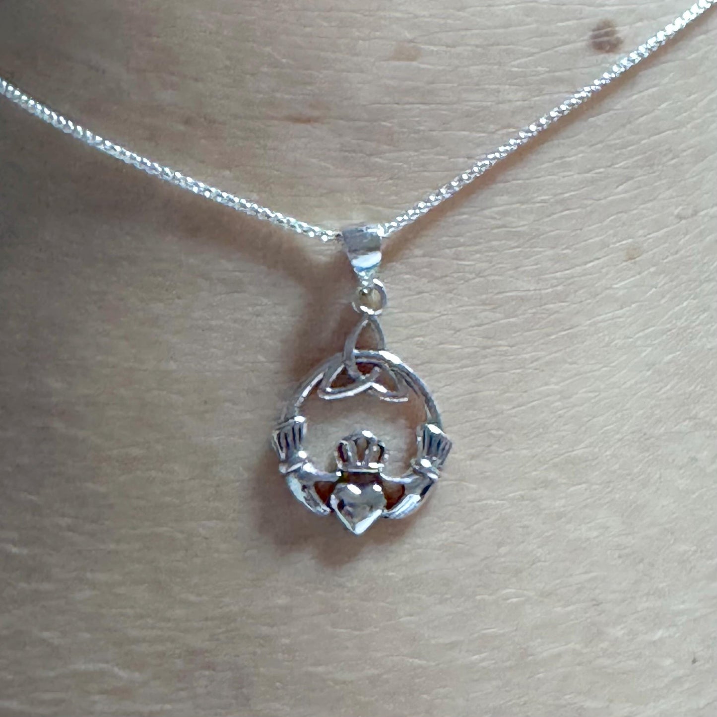 Sterling Silver Claddagh Pendant Necklace: Oxidized Irish Heart