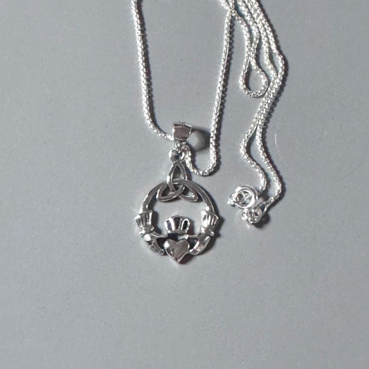 Sterling Silver Claddagh Pendant Necklace: Oxidized Irish Heart