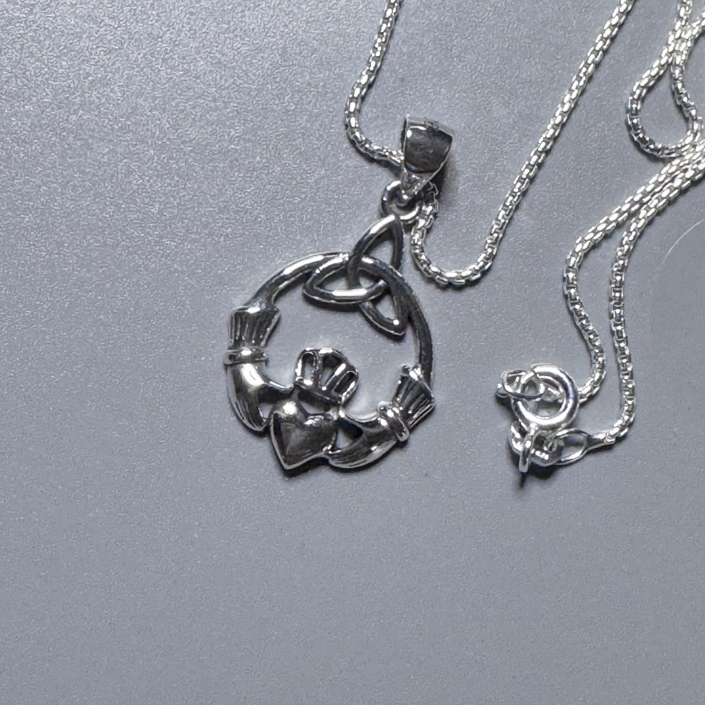 Sterling Silver Claddagh Pendant Necklace: Oxidized Irish Heart