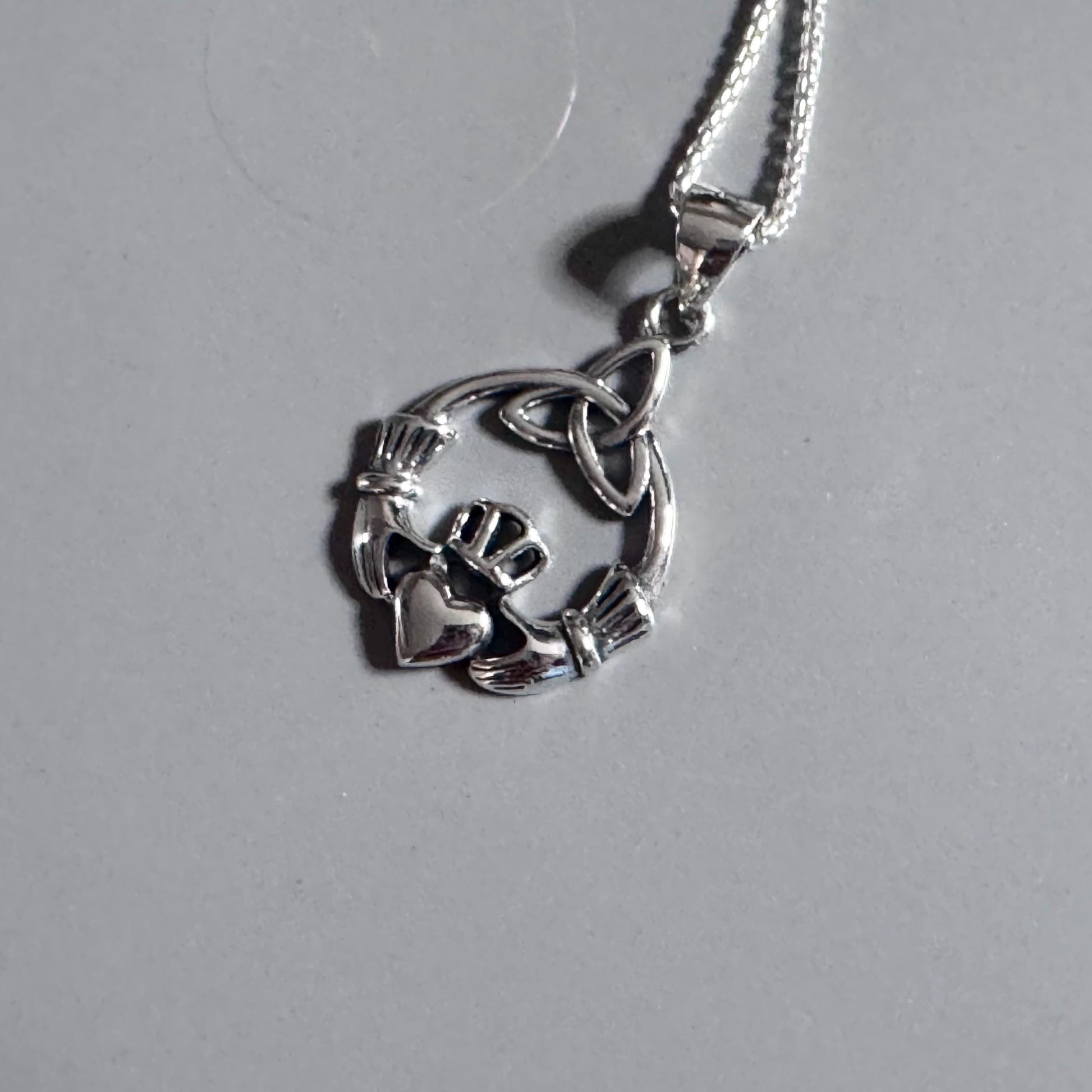 Sterling Silver Claddagh Pendant Necklace: Oxidized Irish Heart