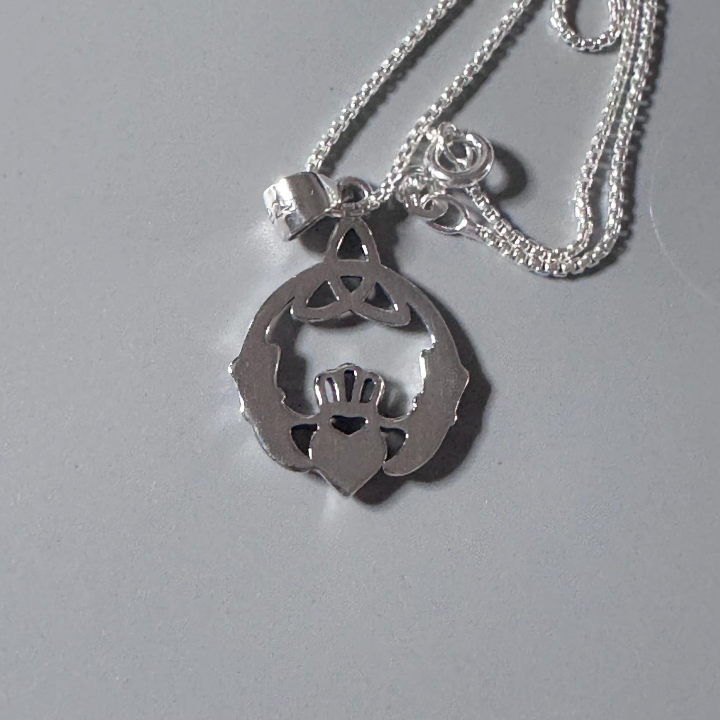 Sterling Silver Claddagh Pendant Necklace: Oxidized Irish Heart