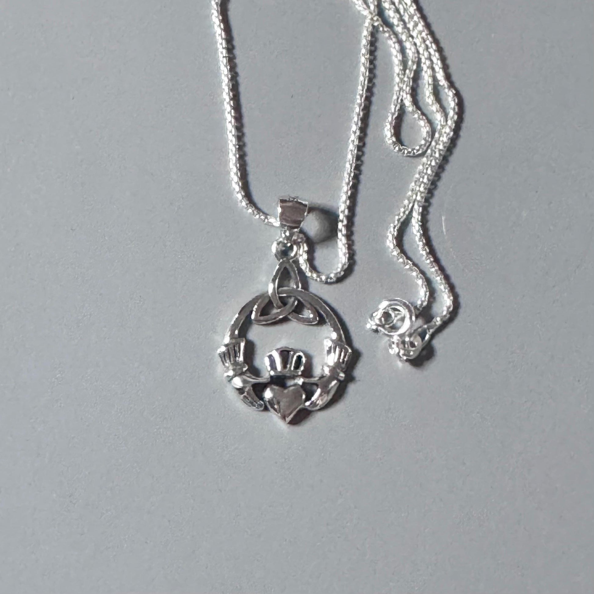 Sterling Silver Claddagh Pendant Necklace: Oxidized Irish Heart