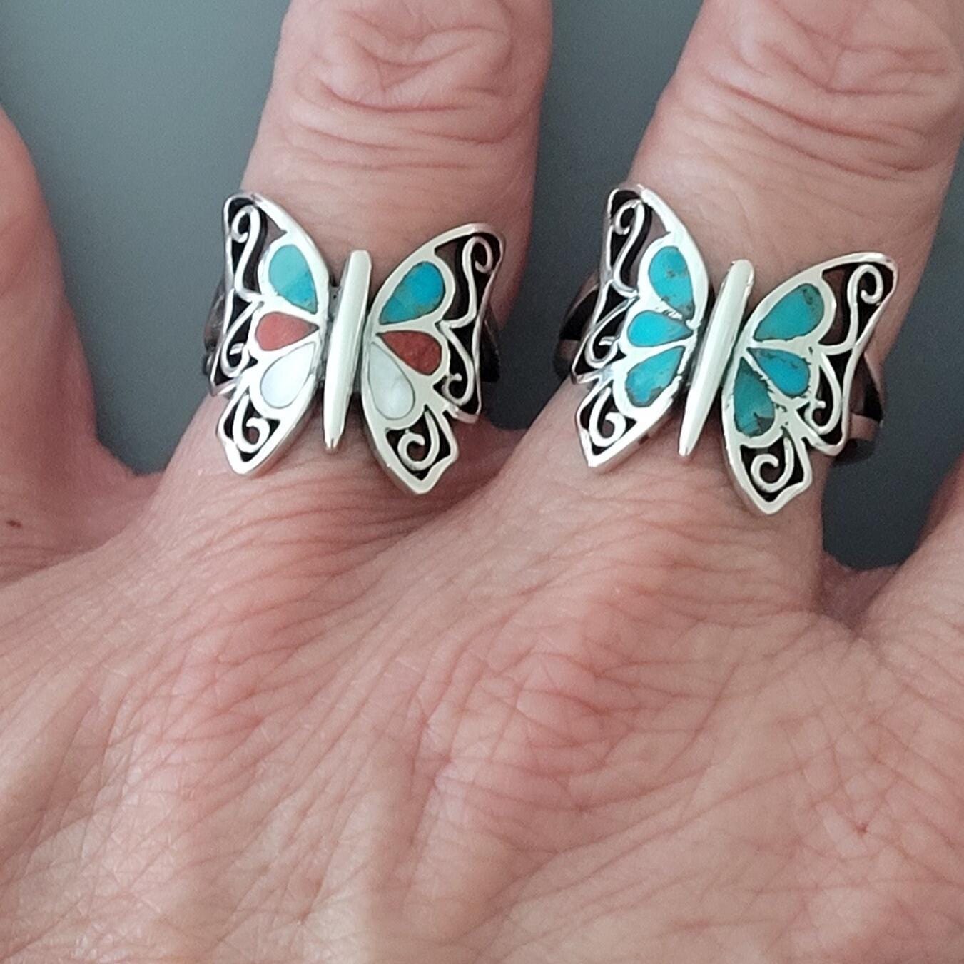 Sterling Silver Butterfly Genuine Turquoise or Mutiple Color Ring, Silver Turquoise Ring, Promise Butterfly Ring, Silver Butterfly Ring.