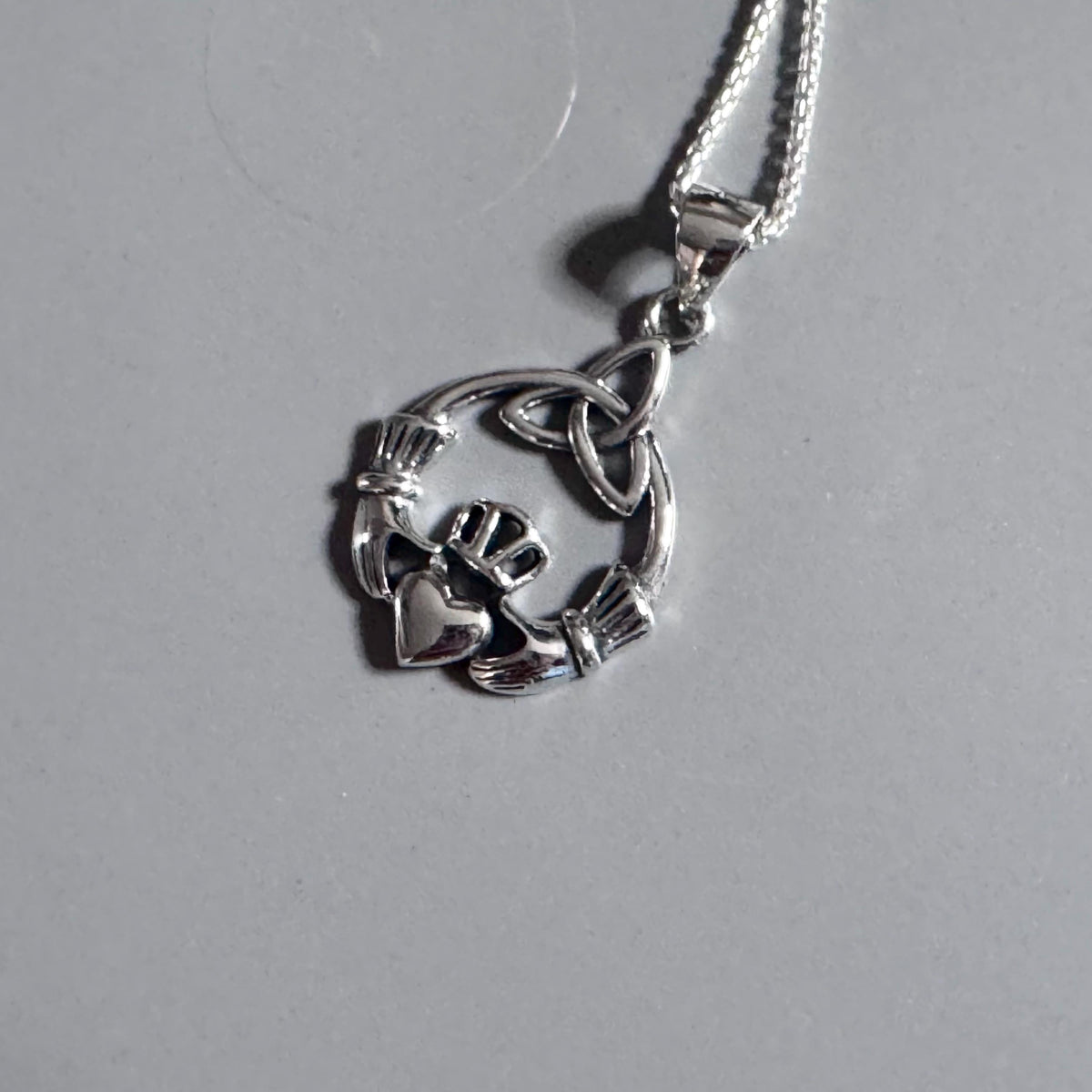 Sterling Silver Claddagh Pendant Necklace: Oxidized Irish Heart