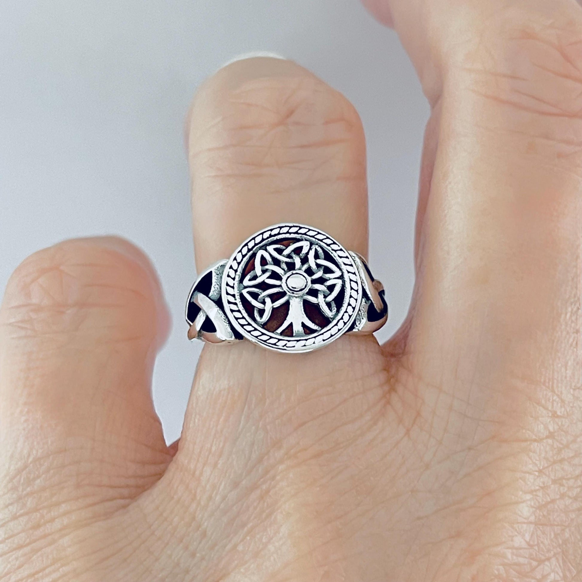 Sterling Silver unisex Tree of Life Ring: Celtic Knot Family Tree