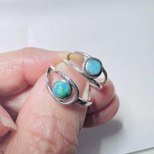 Sterling Silver Modern Loop Genuine Turquoise Ring, Silver Ring, Stone Ring, Boho Ring, Statement Ring, Love Ring - Turquoise Ring