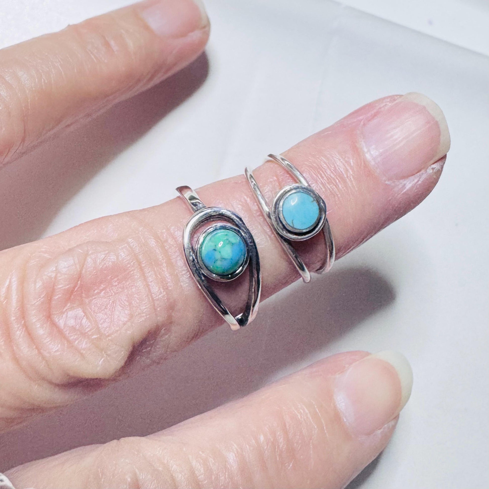 Sterling Silver Modern Loop Genuine Turquoise Ring, Silver Ring, Stone Ring, Boho Ring, Statement Ring, Love Ring - Turquoise Ring