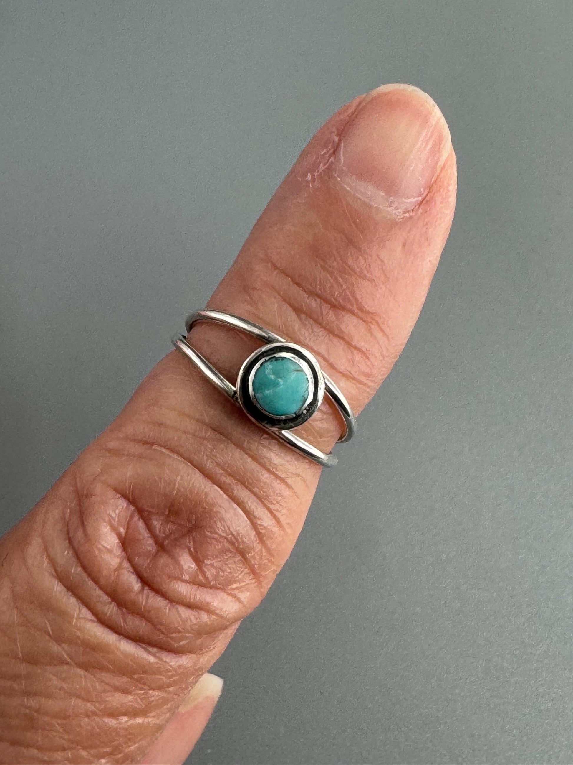 Sterling Silver Modern Loop Genuine Turquoise Ring, Silver Ring, Stone Ring, Boho Ring, Statement Ring, Love Ring - Turquoise Ring