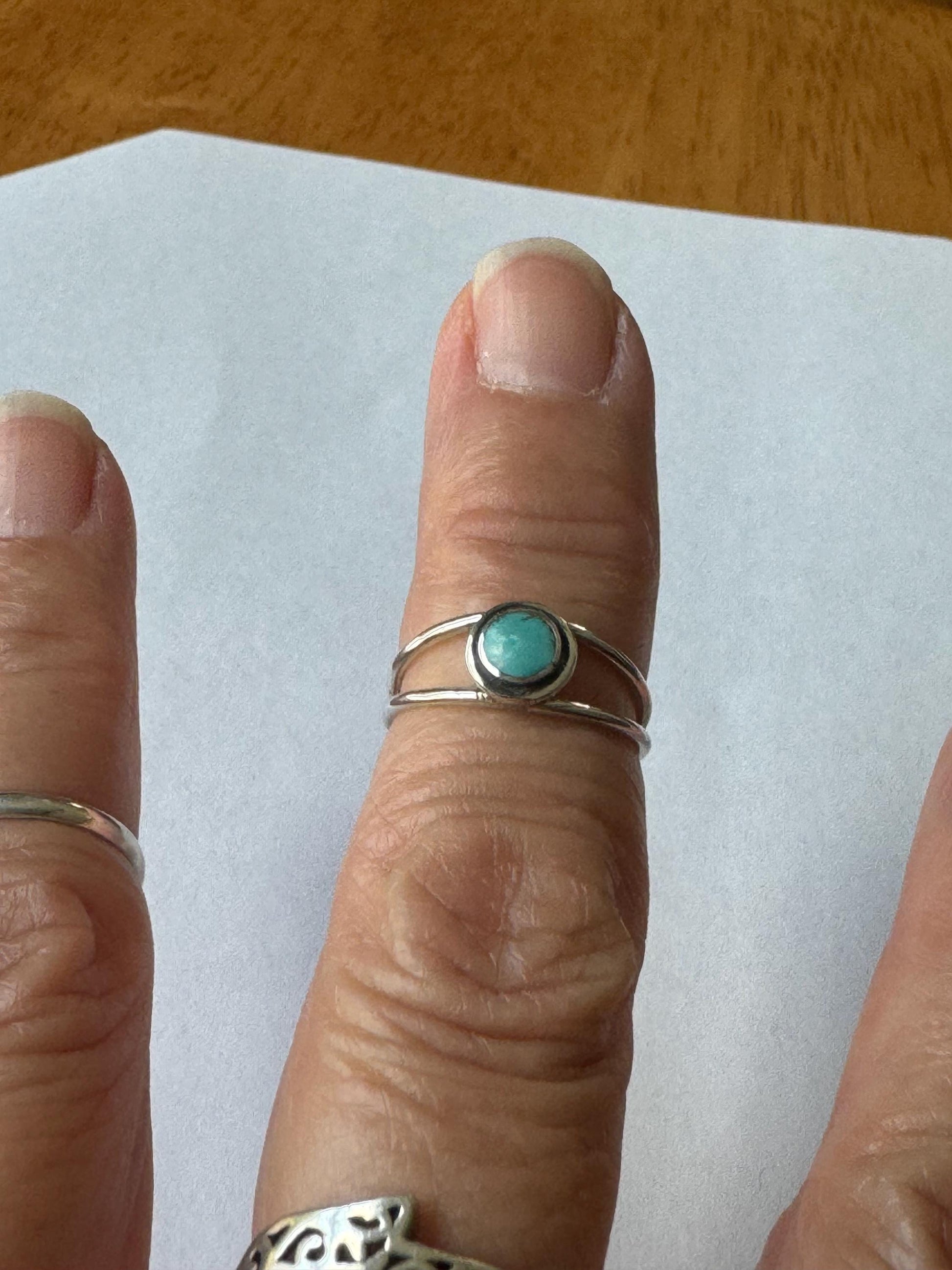 Sterling Silver Modern Loop Genuine Turquoise Ring, Silver Ring, Stone Ring, Boho Ring, Statement Ring, Love Ring - Turquoise Ring