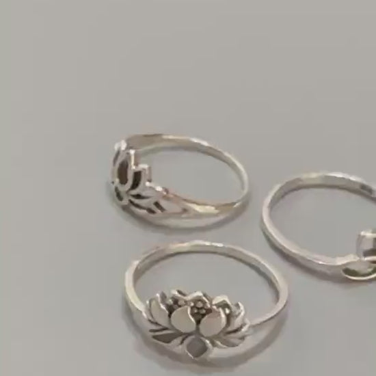 Oxidized Sterling Silver Lotus Flower Ring: Dainty Yoga Jewelry