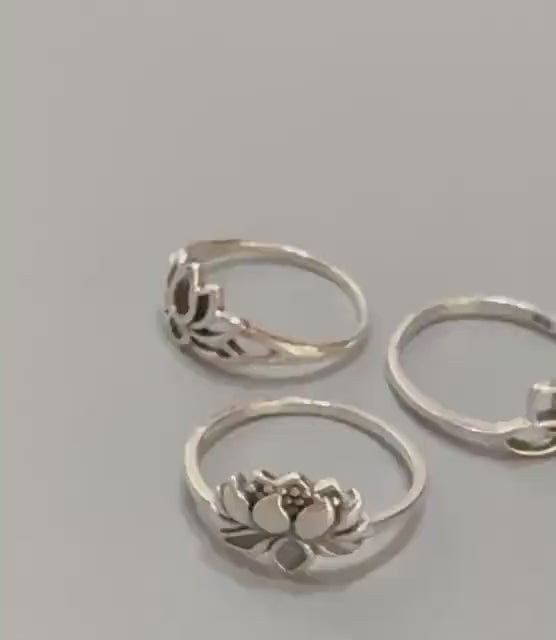 Oxidized Sterling Silver Lotus Flower Ring: Dainty Yoga Jewelry
