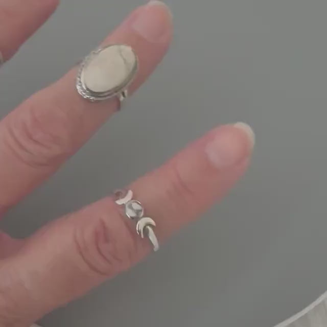 Sterling Silver White Buffalo Turquoise Ring: Braid or Moon Design