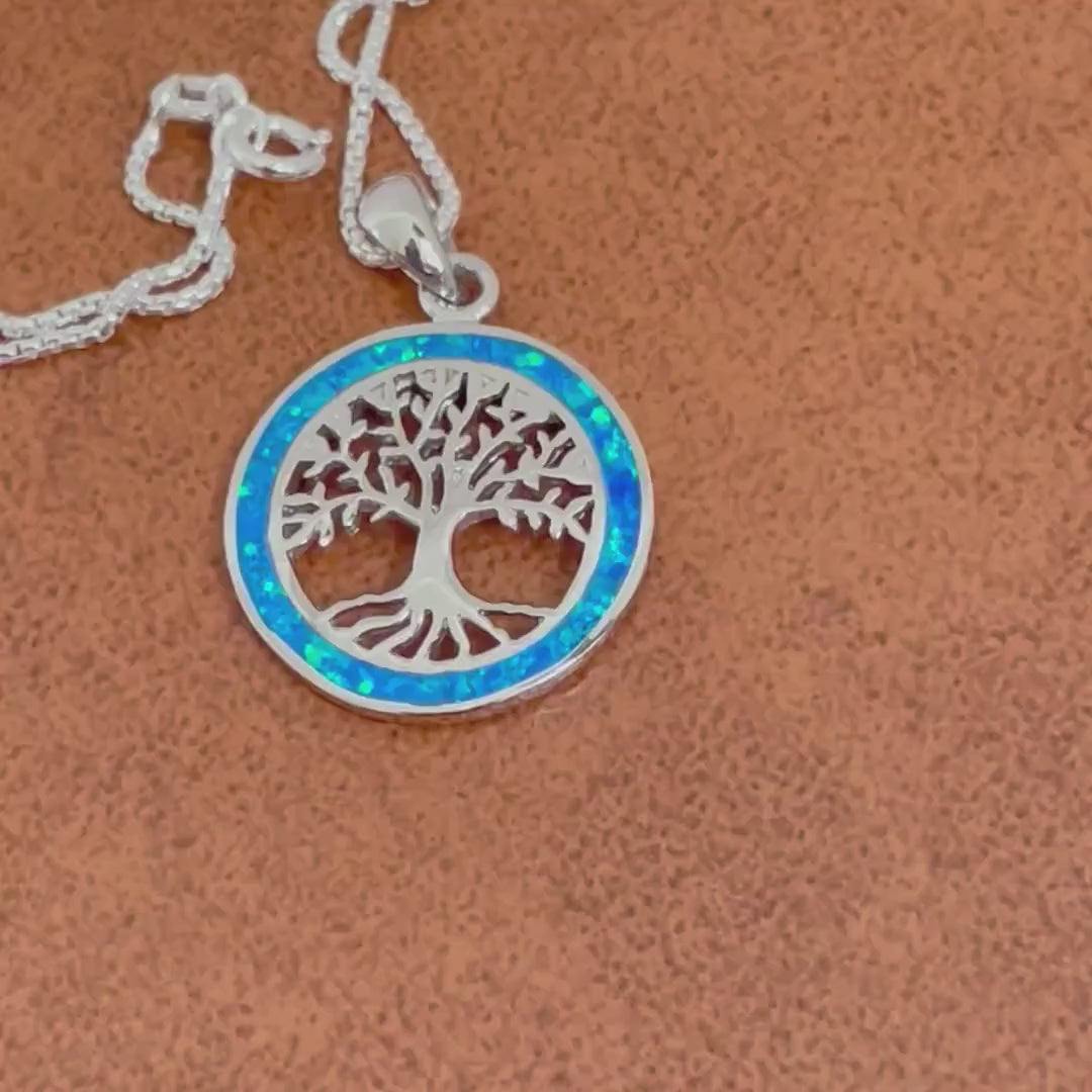 Blue Opal Tree of Life Sterling Silver Ring or Pendant