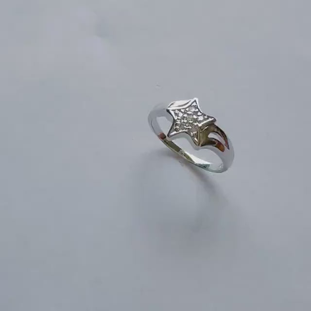 Sterling Silver Open Star Ring: CZ Accent Boho Band