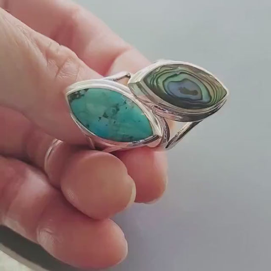Sterling Silver Diamond Turquoise or Abalone Ring: Promise Love Ring