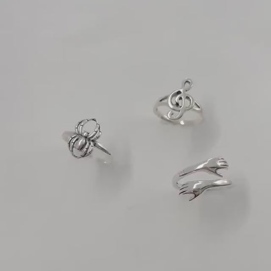 Sterling Silver Hugs, Spider, Music Note Toe Rings, Silver Hug Toe Ring, Silver Spider Toe Rings, Music Note Toe Rings. Love Hugs Toe Rings