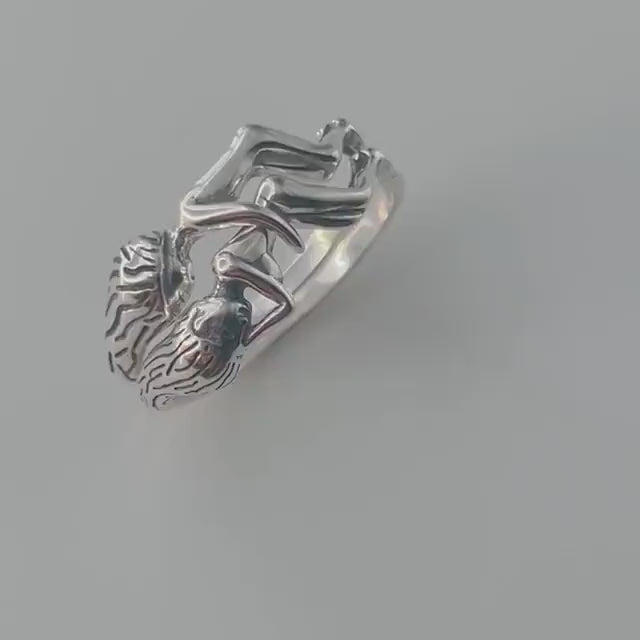 Sterling Silver Lovers Hug Ring: Unisex Couple Jewelry