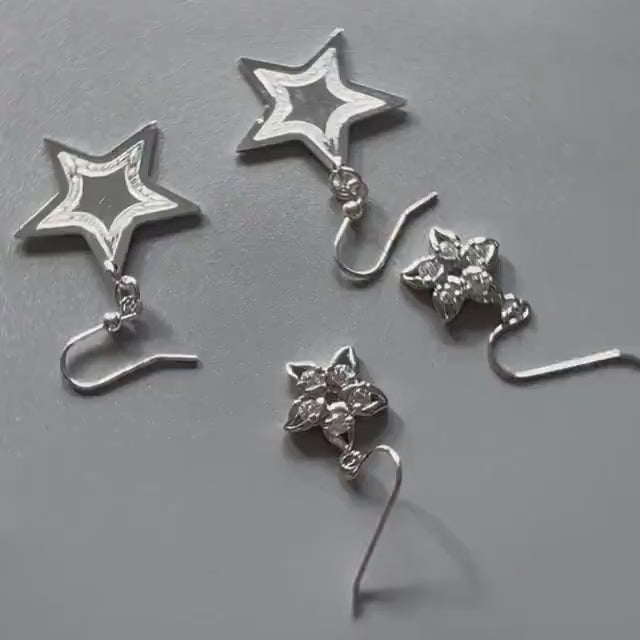 Sterling Silver CZ Flower or CZ Butterflies Earrings, Silver CZ Star Earrings, Silver Butterflies Earrings, Promise Flower Earrings