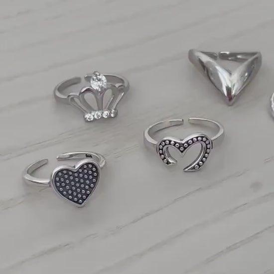 Sterling Silver Toe Ring: Heart, Om, Crown, V-Shaped, 2.5MM Band