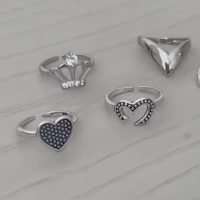 Sterling Silver Toe Ring: Heart, Om, Crown, V-Shaped, 2.5MM Band